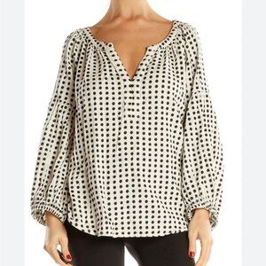 Velvet by Graham and Spencer White Black Embroidered Polka Dot Blouse XS